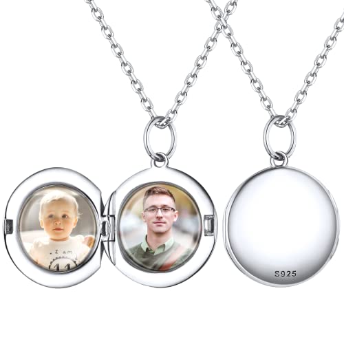 ChicSilver Silber Runde Medaillon Anhänger Halskette Personalisierter Photo Amulett mit Gravur Personalisierter Medaillon Halskette für Freundin Ehefrau von ChicSilver