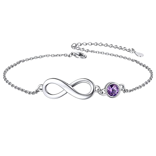 ChicSilver Silber Unendlichkeit Fußkette für Damen Mädchen Geburssteine Fußkettchen Amethyst Zirkonia Sommer Strand Fußkette für Braut Brautjungfer von ChicSilver