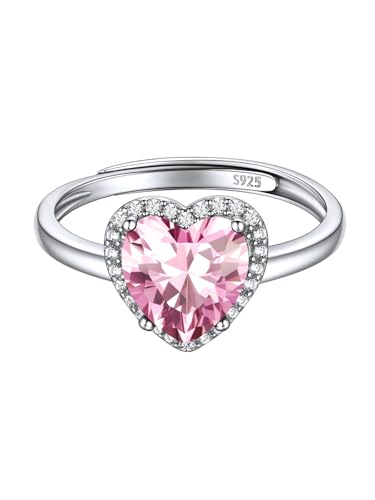 ChicSilver Silber Fingerring mit Turmalin Gebursstein Damen 925 Silber Herz Ringe Mädchen verstellbarer Ring mit Zirkonia Frauen Offener Engagement Hochzeitsring Modeschmuck für Valentinstag von ChicSilver