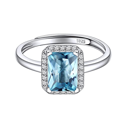 ChicSilver Silber verstellbarer Fingerring mit Aquamarin Gebursstein Damen MädchenQuadrat Verlorbungsring Ehering für Geburtstag Weihnachten Valentinstag von ChicSilver