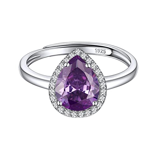 ChicSilver Silber verstellbarer Tropfen Fingerring mit Amethyst Gebursstein Damen Mädchen Verlorbungsring Ehering Hochzeitsring für Valentinstag Geburtstag Weihnachten von ChicSilver