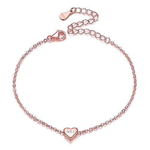 ChicSilver Silber personalisierter Armband auch als Fußkette mit Rosa Herz Anhänger mit 16+5cm Verlängerung mit Geschenkebox für Kinder von ChicSilver