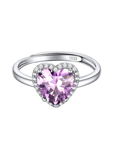 ChicSilver Damen verstellbarer Fingerring mit Herz Stein Silber 925 Ringe mit Alexandrit Gebursstein Frauen Hochzeitring Verlorbungsring Offener Ringe mit Zirkonia Modeschmuck für Jahrestag von ChicSilver