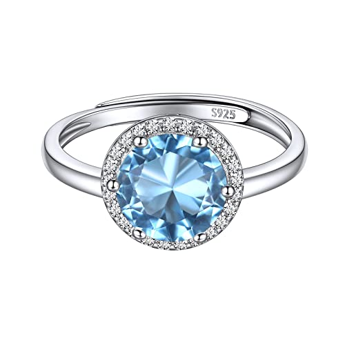 ChicSilver Silber Verstellbarer Fingerring mit Aquamarin Gebursstein Damen Mädchen Verlorbungsring Ehering für Geburtstag Weihnachten Valentinstag von ChicSilver