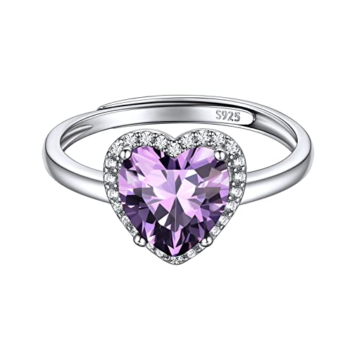 ChicSilver Silber Verstellbarer Herz Ring mit Amethyst Gebursstein Damen Mädchen Verlorbungsring Ehering Hochzeitsring für Valentinstag Geburtstag Weihnachten von ChicSilver