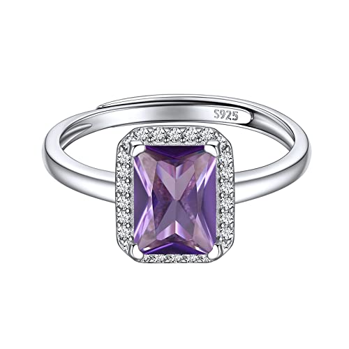 ChicSilver Silber Verstellbarer Quadrat Ring mit Amethyst Gebursstein Damen Mädchen Verlorbungsring Ehering Hochzeitsring für Valentinstag Geburtstag Weihnachten von ChicSilver