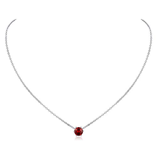 ChicSilver Silberkette mit Granat Gebursstein Damen Kleiner Rundeanhänger mit Geschenkebox für Frauen Mädchen von ChicSilver