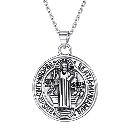 ChicSilver Silberkette mit Saint Benedikt Anhänger Heiliger Benedikt Kette mit Geschenkebox für Damen Herren Frauen von ChicSilver