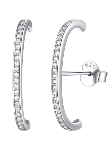 ChicSilver Zirkonia Ohrstecker Damen Silber 925 Funkeln Zirkon C Ohrringe Silber Ohrläppchen Knorpel Ohrstecker Frauen Creolen Ohrringe von ChicSilver