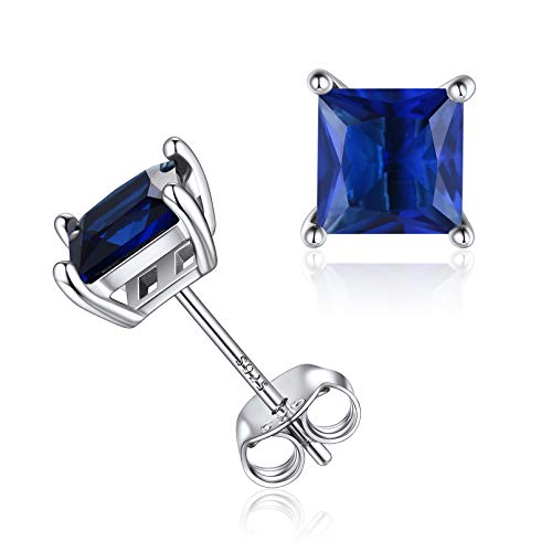 ChicSilver damen Geburtsstein Ohrstecker Silber September Quadrat Ohrstecker Simulierter Saphir Blau Stein Schmuck Für Mädchen Mama von ChicSilver