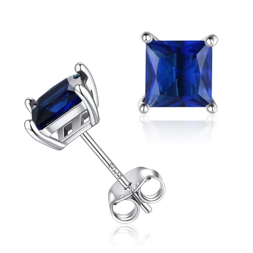 ChicSilver damen Geburtsstein Ohrstecker Silber September Quadrat Ohrstecker Simulierter Saphir Blau Stein Schmuck Für Mädchen Mama von ChicSilver