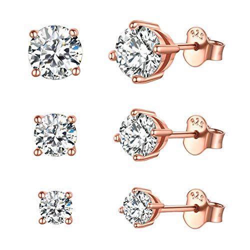 ChicSilver damen rosegold Ohrstecker Set 3 Paar Zirkonia Ohrstecker 3mm/4mm/5mm für freundin Ehefrau Braut von ChicSilver