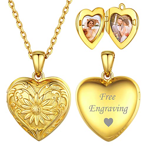 ChicSilver Goldener Herz Medaillon Anhänger Damen Mädchen Bild Anhänger mit 2 Foto Personalisierter Photo Amulett mit Gravur für Herren Männer von ChicSilver