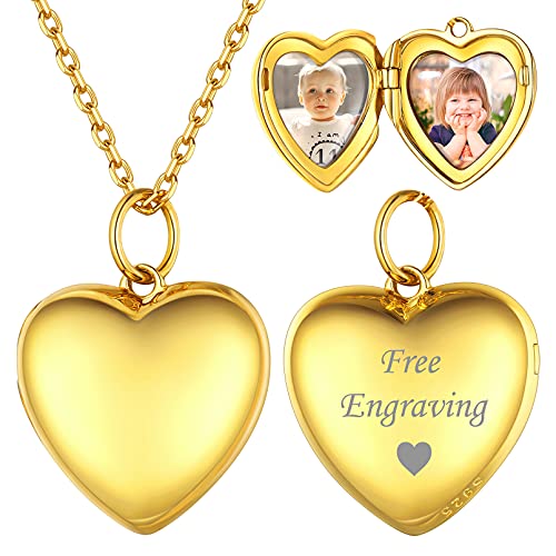 ChicSilver goldener Herz Medaillon zum öffnen Personalisiertere Damen Mädchen Photo Amulett Damen Mädchen Bildanhänger mit Ihr Wunschgravur für Liebespaar von ChicSilver