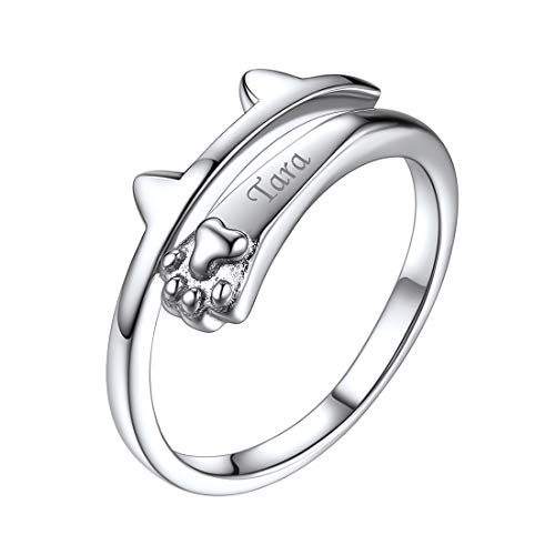 ChicSilver personalisierte Katze Ring Silber Namensring verstellbare Ring Weihnachtengeschenk Valentinstaggeschenke von ChicSilver