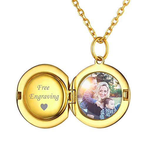 ChicSilver personalisiertes Medaillon für Damen Mädchen, Goldener Runde Fotoanhänger, Amulett zum öffnen für Bild von ChicSilver