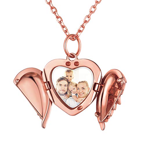 ChicSilver personalisierter Damen Medaillon Herzform zum öffnen Damen Herzanhänger mit Flügel als Geburtstaggeschenke von ChicSilver