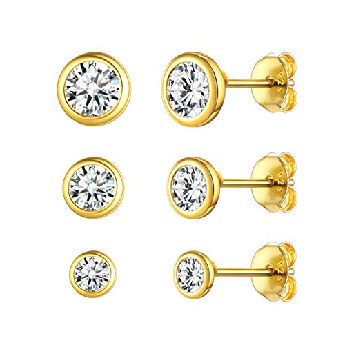 ChicSilver vergoldet Damen Ohrstecker mit Zirkonia 3mm 4mm 5mm Knorpel Ohrstecker Set für freundin Ehefrau Mama Tochter von ChicSilver