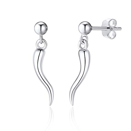 Damen Ohrringe mit Anhänger aus 925 Sterling Silber Horn Italienische Glücksbringer, Süße Geschenke für Mutter Tochter … von ChicSilver