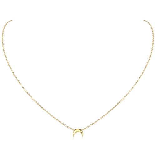 ChicSilver goldkette mit kleiner Mondanhänger, 925 Filgrane Mondanhänger Halskette für Damen Mädchen, Minimalisitischer Schmuck für Valentinstag Geburtstag Muttertag von ChicSilver