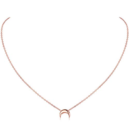 ChicSilver Kette für Damen Mädchen, Rosegold Halskette mit Mond Anhänger, Filgraner Minimalisitscher Schmuck für Freundin Ehefrau Tochter von ChicSilver