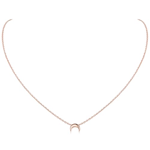 ChicSilver Kette für Damen Mädchen, Rosegold Halskette mit Mond Anhänger, Filgraner Minimalisitscher Schmuck für Freundin Ehefrau Tochter von ChicSilver