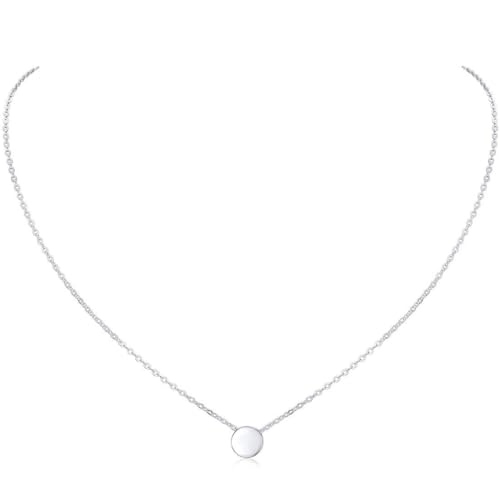 ChicSilver Silber Kette für Damen Mädchen, 925 Sterling Silber Halskette mit Kleiner Rundanhänger, Charm Minimalisitischer Schmuck für Valentinstag Geburtstag Hochzeit von ChicSilver