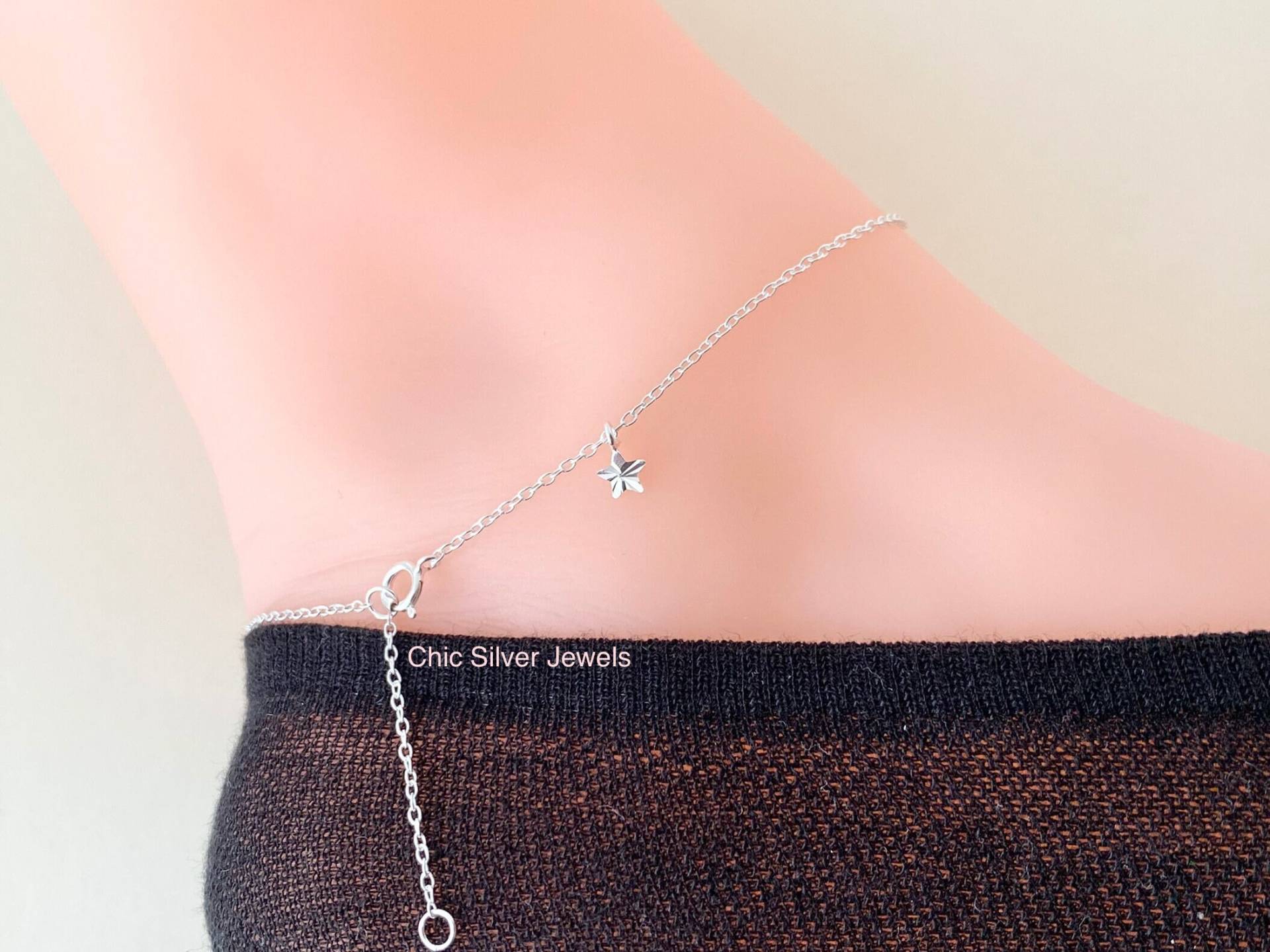 Fußkettchen Sterling Silber Mit Kleinem Stern Anhänger Charm Himmlisch Minimalist Niedlich Delikat Einfach Jeden Tag Sommer Frühling Teen Frauen von ChicSilverJewels