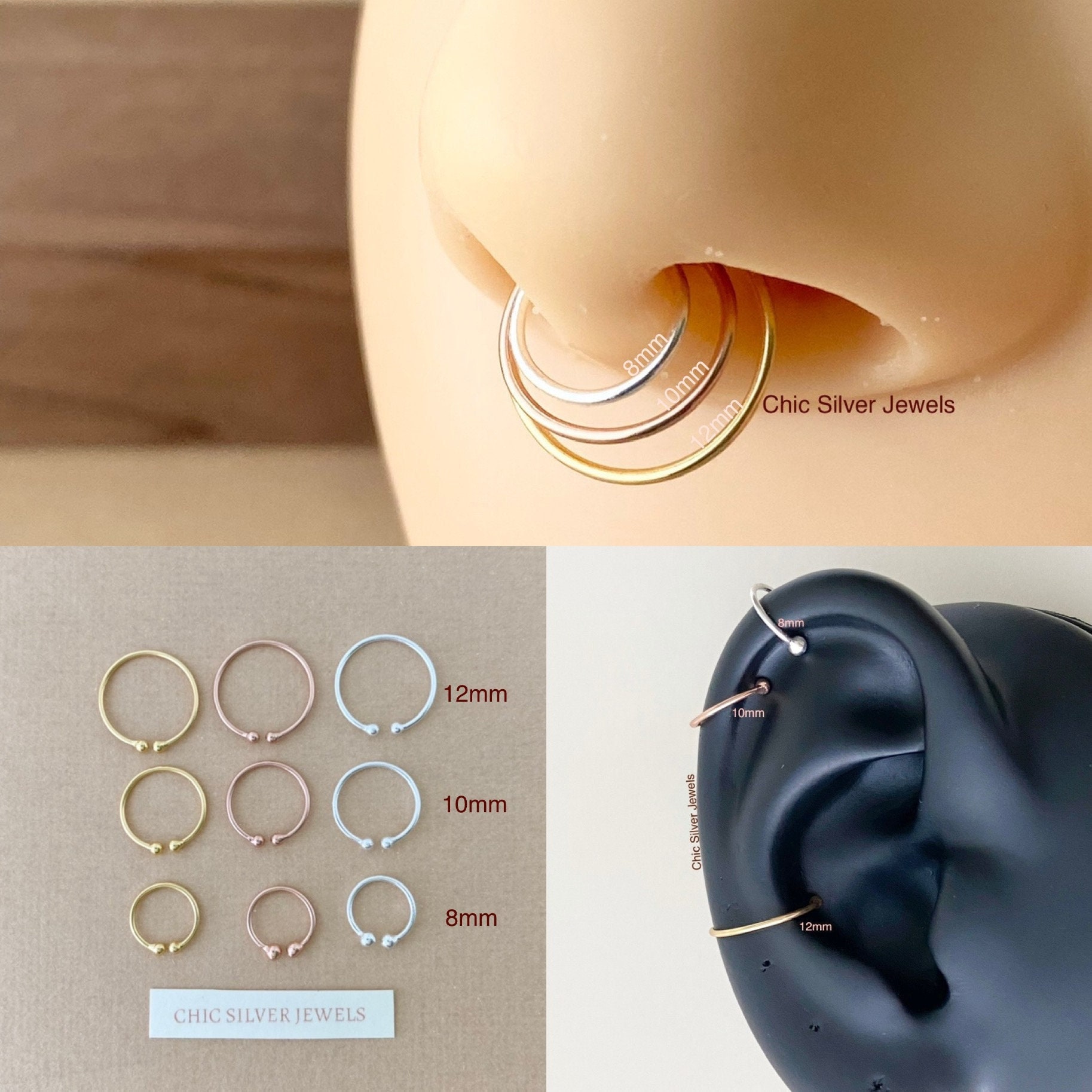 Septum Ring, Fake Faux Clip Auf Kein Piercing Nicht Durchbohrt Nase Manschette Sterling Silber Minimalist Moderne Niedlich Unisex Männer Frauen von ChicSilverJewels