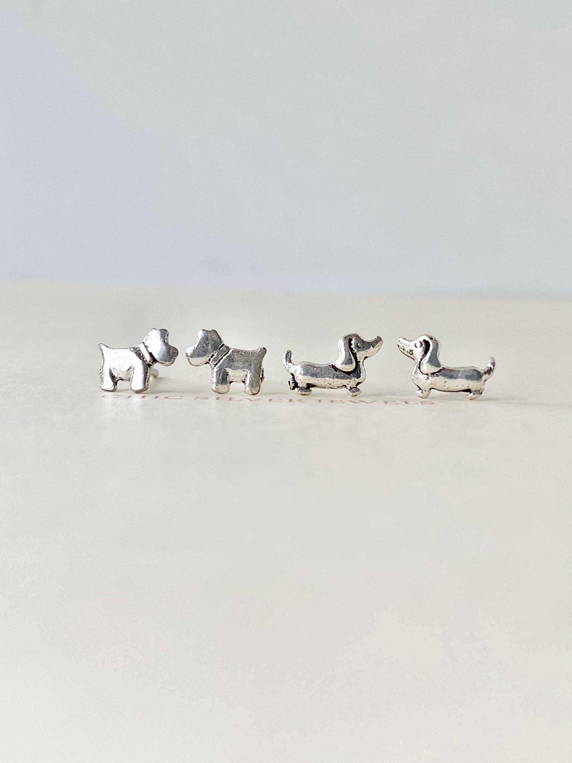 sterling Silber Ohrringe, Hund Welpe Dackel Ohrstecker Post Kawaii Minimalist Zierlich Unisex Kinder Haustier Mama Niedlichen Tier Geschenke von ChicSilverJewels