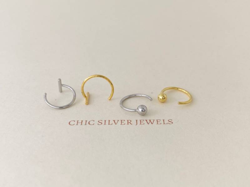 sterling Silber Ohrringe, Perlen Ball Bar Öffnen Hoop Hugger Threader Hook Loop Zierlich Alltag Einfach Unisex Männer Frauen Geschenke Präsentiert von ChicSilverJewels