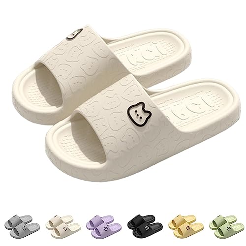 ChicSoleil Cosyslides Badelatschen Damen Herren Sommer rutschfeste Schnell Trocknende Hausschuhe Super Weich Badeschuhe Unisex Cloudyzz Home Badeschlappen Pantoletten Sandalen Schlappen,beige 36-37 von ChicSoleil