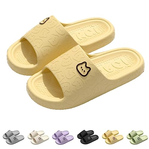 ChicSoleil Cosyslides Badelatschen Damen Herren Sommer rutschfeste Schnell Trocknende Hausschuhe Super Weich Badeschuhe Unisex Cloudyzz Home Badeschlappen Pantoletten Sandalen Schlappen,gelb 36-37 von ChicSoleil