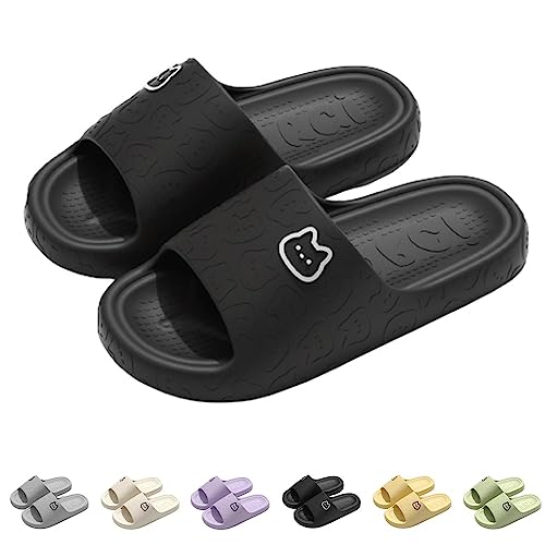 ChicSoleil Cosyslides Badelatschen Damen Herren Sommer rutschfeste Schnell Trocknende Hausschuhe Super Weich Badeschuhe Unisex Cloudyzz Home Badeschlappen Pantoletten Sandalen Schlappen,schwarz 40-41 von ChicSoleil