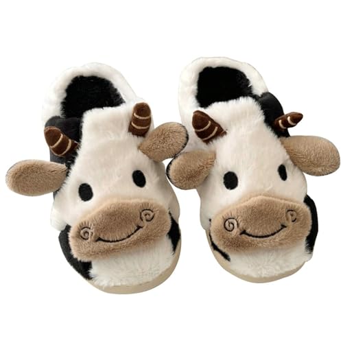 ChicSoleil Hausschuhe Damen Winter Plüsch Warme Kuschel Flauschige Kuh Pantoffeln Tiere Niedliche Cartoon Hauspantoffeln Rutschfeste Cozy Kuh Slippers von ChicSoleil