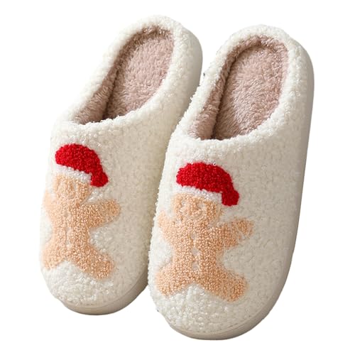 ChicSoleil Weihnachten Rentier Hausschuhe Winter Damen，Herren Plüsch Pantoffeln，Weihnachtsmann Cozy Warme Slippers,Lustige Geschenke for Weihnachten （Lebkuchenmann Gr.40/41） von ChicSoleil