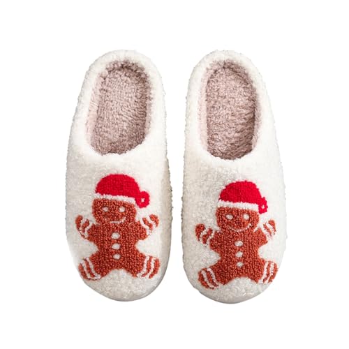 ChicSoleil Weihnachten Rentier Hausschuhe Winter Damen，Herren Plüsch Pantoffeln，Weihnachtsmann Cozy Warme Slippers,Lustige Geschenke for Weihnachten (Roter Lebkuchenmann Gr.38/39) von ChicSoleil