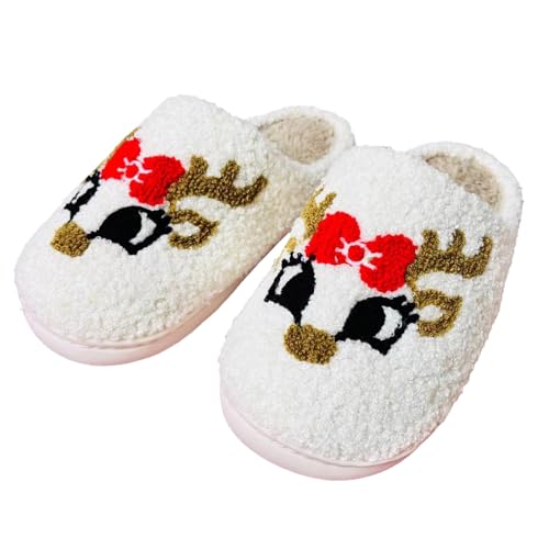 ChicSoleil Weihnachten Rentier Hausschuhe Winter Damen，Herren Plüsch Pantoffeln，Weihnachtsmann Cozy Warme Slippers,Lustige Geschenke for Weihnachten von ChicSoleil