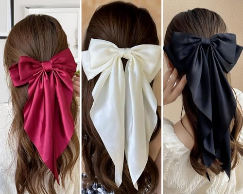 ChicTresses® Haarschleifen für Damen, Haarschleifen für Damen, Barette-Haarspange, luxuriös, seidiger Satin, Haarschleifen für Damen und Mädchen, niedliches Haar-Accessoire für Mädchen, 3 Stück von ChicTresses
