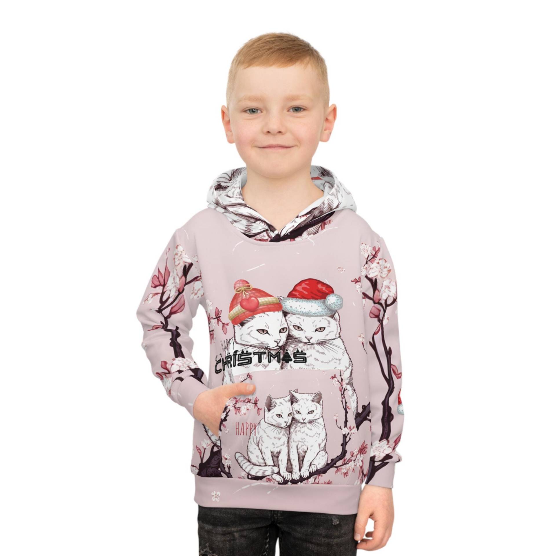Zwei Katzen Weihnachten Kinder Hoodie, Jugend Katze Pullover, Sweatshirt, Weihnachtsgeschenk, Kinderbekleidung von ChicVelvet
