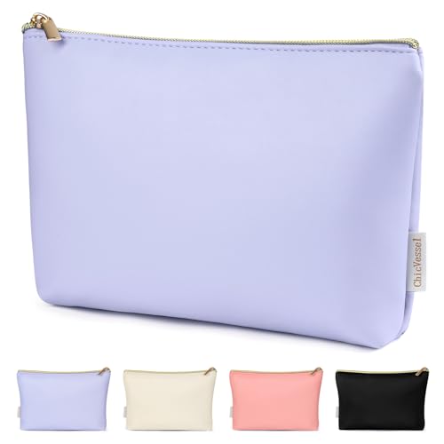 ChicVessel Kleine Kosmetiktasche Damen für Handtasche, PU Leder Kosmetiktasche mit Fächern Personalisiert Schminktasche für Reise Blau von ChicVessel