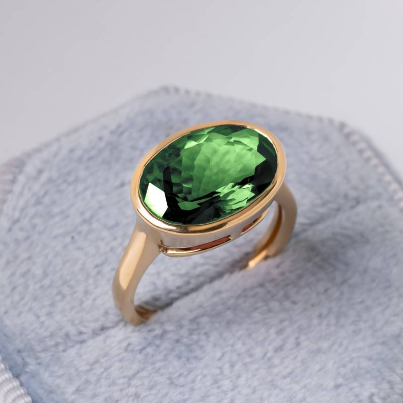5 Ct Oval Grüner Turmalin Ring Aus 14K Gold, Lünette Set Edelstein Statement Ring, Solitaire Bold Gold Versprechen Birthstone Schmuck Geschenk von ChicVidaFineJewelry