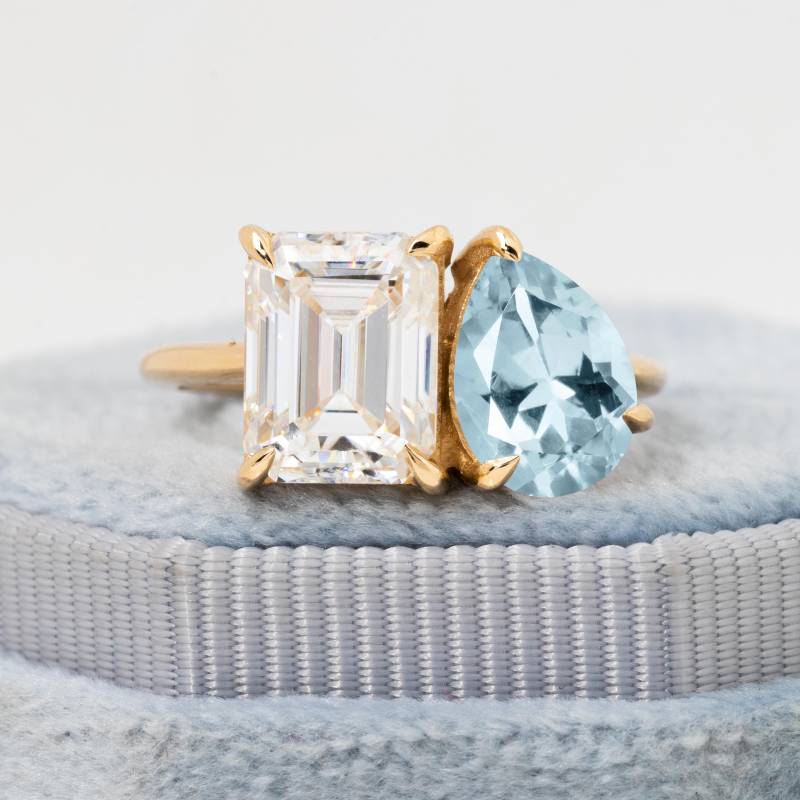 Aquamarin Labrador Diamant Ring, Du & Ich Versprechen Dual Love Solitär Ehering, 14K Solid Gold Schmuck, Neue Mutter Geschenk von ChicVidaFineJewelry