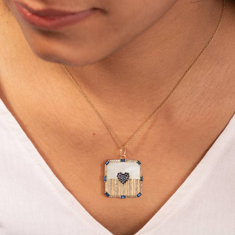 Natürlicher Saphir Herz Anhänger, 14K Gold Perlmutt Halskette, Blauer Edelstein Handgefertigter Feiner Schmuck, Einzigartiges Hochzeitsgeschenk von ChicVidaFineJewelry