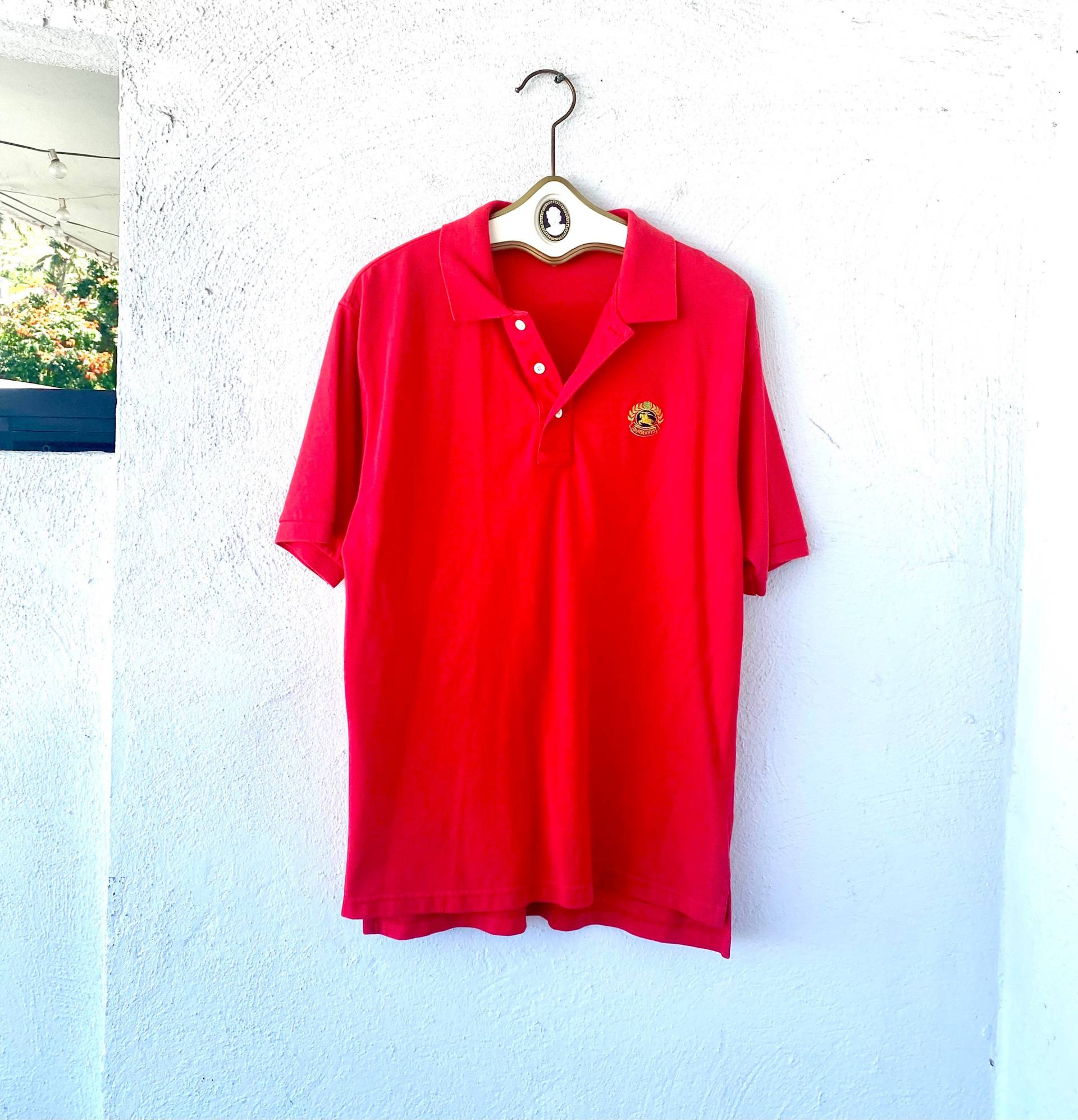 Vintage Burberry Herren Hemd 90Er Jahre Rotes Poloshirt 1990S Kragentop von ChicVintageHawaii