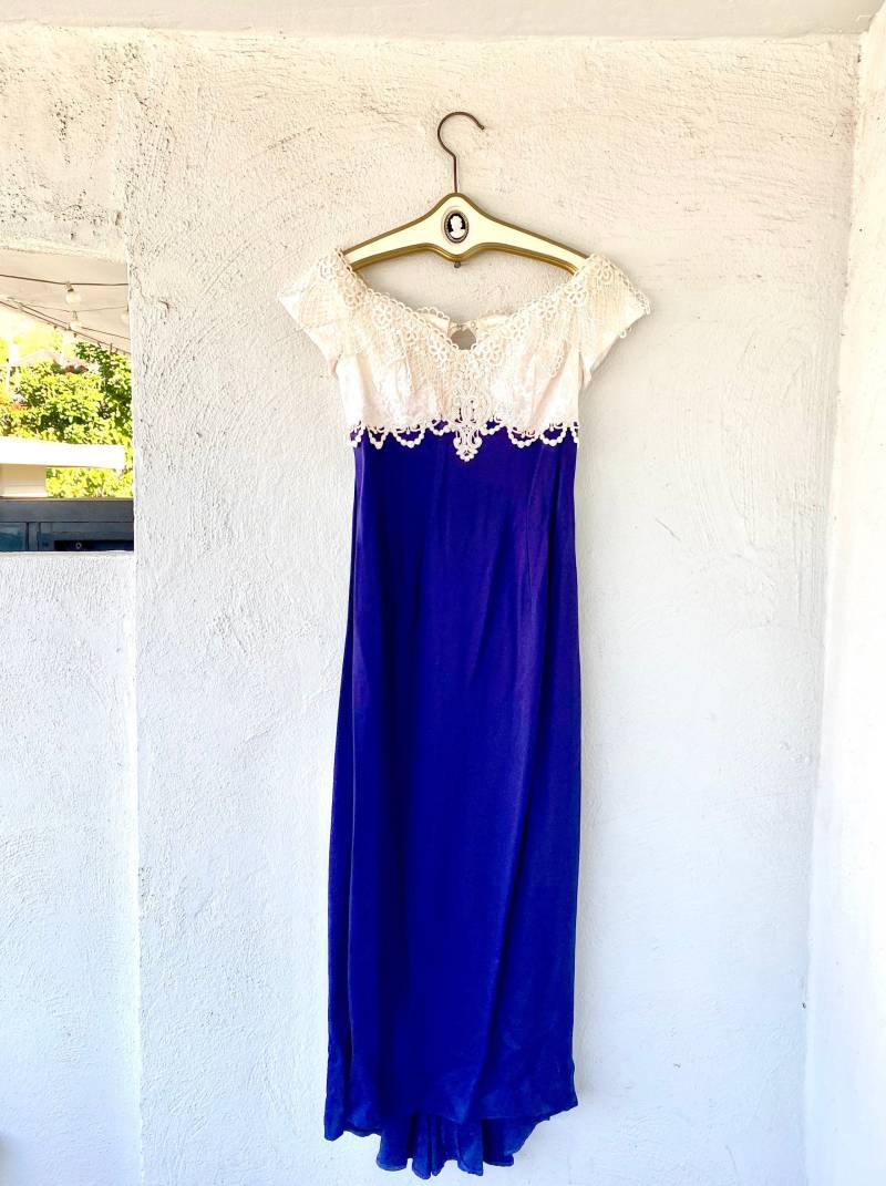 Vintage Kleid Gunne Sax 80Er 90Er Jahre Jessica Mcclintock Weiße Spitze Abendkleid Maxi Lang von ChicVintageHawaii