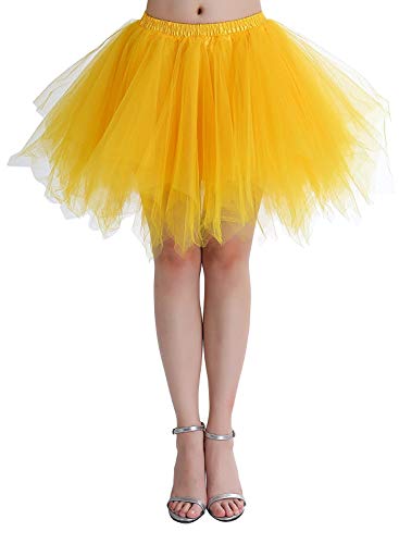 ChicWind Karneval Damen 80er à œbergröße Puffy Tüllrock Tütü Röcke Tüll Petticoat(MEHRWEG), Gelb, XL/XXL/XXXL von ChicWind