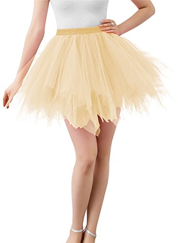 Karneval Damen 80er Puffy Tüllrock Tütü Röcke Tüll Petticoat(MEHRWEG), Champagner, S-L von ChicWind