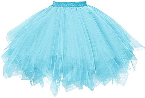Karneval Damen 80er Hellblau Puffy Tüllrock Tütü Röcke Tüll Petticoat, Hellblau, S-L von ChicWind
