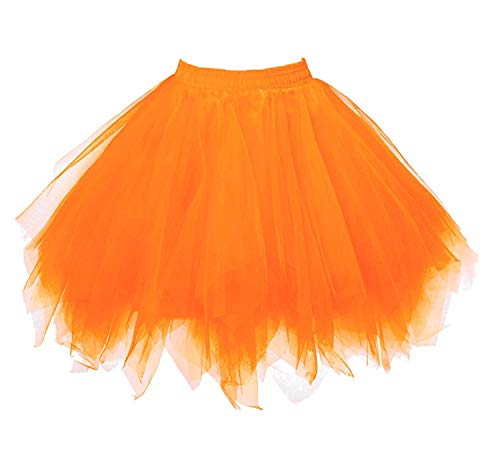 Karneval Damen 80er Puffy Tüllrock Tütü Röcke Tüll Petticoat(MEHRWEG), Orange, S-L von ChicWind